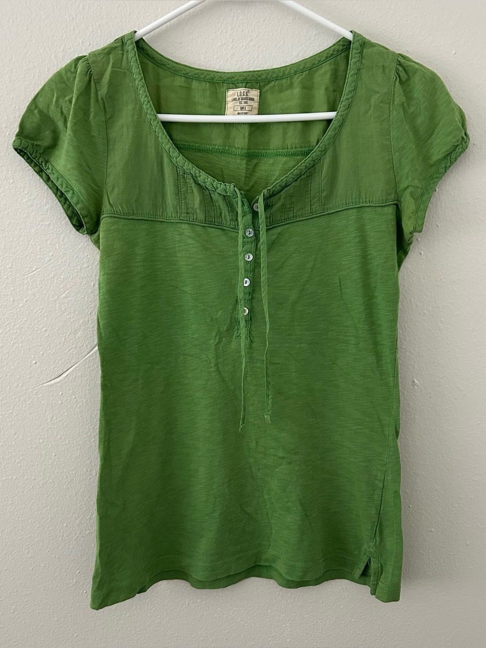Vintage Y2K Green Henley Babydoll Top Womens S Preppy Label of Graded Goods H&M